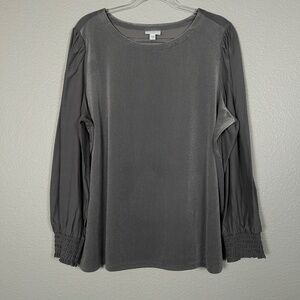 J. Jill size XL long sleeve blouse gray velvet velour solid sleeve NEW